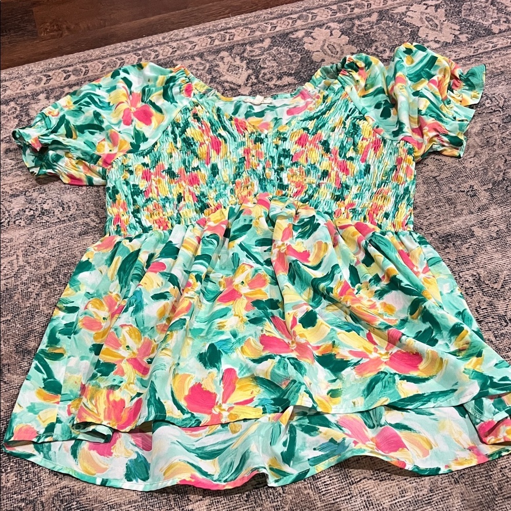 JODIFL‎ Multicolor Floral Smocked Blouse